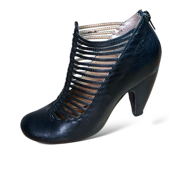 MIZ MOOZ Sloane Genuine Leather Black Cage Booties Back Zipper Round Toe US Sz 6 - Picture 3 of 10